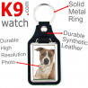 Vegan leather key ring, photo Amstaff fawn & white
