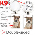 Metal key ring, double-sided photo Amstaff fawn & white