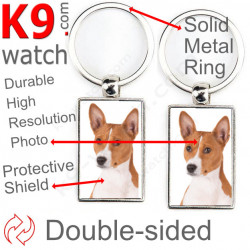 Metal key ring, double-sided photo fawn Basenji