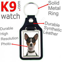 Vegan leather key ring, photo tricolor Basenji