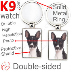 Metal key ring, double-sided photo black and white Basenji