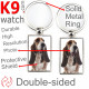 Double-sided metal key ring with photo Basset Hound, metal key ring gift idea; double faced key holder metallic Basset Hund