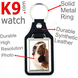 Vegan leather key ring, photo Basset Hound