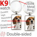 Metal key ring, double-sided photo Tricolor Beagle