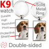Double-sided metal key ring with photo Tricolor English Beagle, metal key ring gift idea; double faced key holder metallic