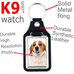 Vegan leather key ring and metal holder, with the photo of your White & Fawn English Beagle, key ring gift idea