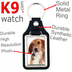 Vegan leather key ring and metal holder, with the photo of your Tricolor English Beagle Harrier, key ring gift idea