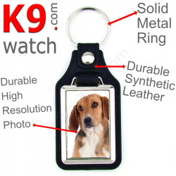 Vegan leather key ring, photo Tricolor Beagle Harrier