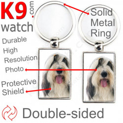 Double-sided metal key ring with photo Bearded Collie, metal key ring gift idea; double faced key holder metallic