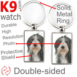 Double-sided metal key ring with photo Bearded Collie, metal key ring gift idea; double faced key holder metallic