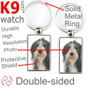 Metal key ring, double-sided photo Bearded Collie