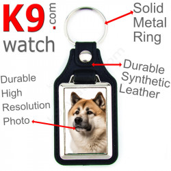 Vegan leather key ring and metal holder, with the photo of your Fawn American Akita, key ring gift idea Akita usa