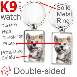 Metal key ring, double-sided photo Brindle Japanese Akita Inu