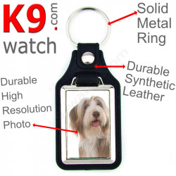 Vegan leather key ring and metal holder, with the photo of your Bearded Collie, key ring gift idea Highlands Colly