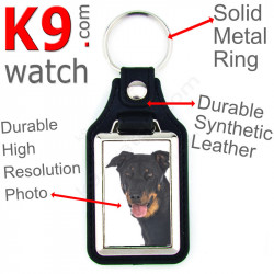 Vegan leather key ring and metal holder, with the photo of your Black and Tan Beauceron, key ring gift idea