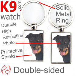 Double-sided metal key ring with photo Black and Tan Beauceron, metal key ring gift idea; double faced key holder metallic