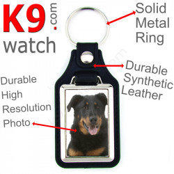 Vegan leather key ring and metal holder, with the photo of your Black and Tan Beauceron, key ring gift idea