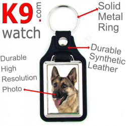 Vegan leather key ring and metal holder, with the photo of your shorthaired grey German Shepherd, key ring gift idea