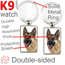 Metal key ring, double-sided photo German Shepherd