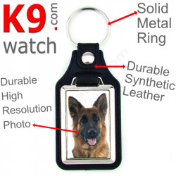 Vegan leather key ring, photo German Shepherd