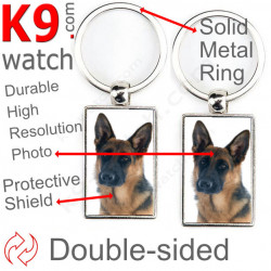 Double-sided metal key ring with photo short-haired black and tan German Shepherd, gift idea, double faced key holder metallic