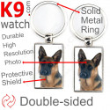 Metal key ring, double-sided photo German Shepherd