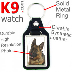 Vegan leather key ring, photo German Shepherd