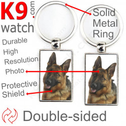 Double-sided metal key ring with photo short-haired black and tan German Shepherd, gift idea, double faced key holder metallic
