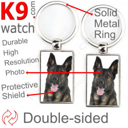 Double-sided metal key ring with photo shorthaired grey German Shepherd, gift idea, double faced key holder metallic