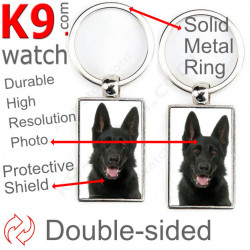 Metal key ring, double-sided photo black German Shepherd
