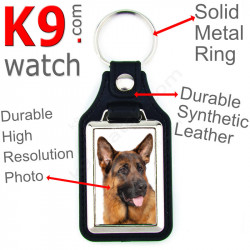 Vegan leather key ring and metal holder, with the photo of your shorthaired Black and Tan German Shepherd, key ring gift idea