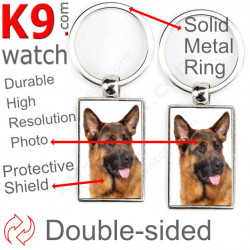 Double-sided metal key ring with photo short-haired black and tan German Shepherd, gift idea, double faced key holder metallic