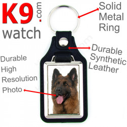 Vegan leather key ring and metal holder, with the photo of your longhaired German Shepherd, gift idea Altdeutsche Schäferhunde