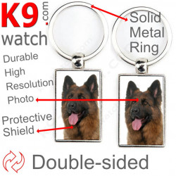 Double-sided metal key ring with Altdeutsche Schäferhunde, long-haired German Shepherd photo, gift idea, faced holder metallic