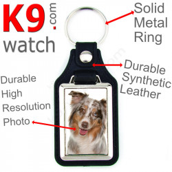 Vegan leather key ring, photo Australian Shepherd