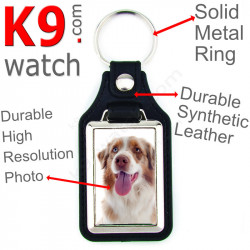 Vegan leather key ring and metal holder, with the photo of your Red Merle Australian Shepherd, key ring gift idea Aussie