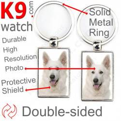 Metal key ring, double-sided photo Swiss White Shepherd