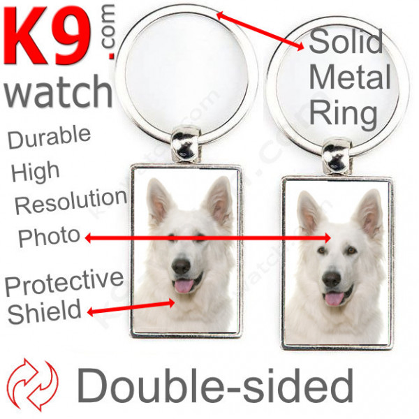 Double-sided metal key ring with photo Swiss White Shepherd, metal key ring gift idea double faced key holder metallic Canadian