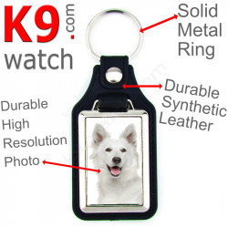 Vegan leather key ring and metal holder, with the photo of your Swiss White Shepherd, key ring gift idea Canadian Shepherd