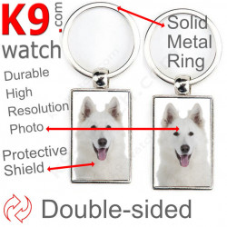 Double-sided metal key ring with photo Swiss White Shepherd, metal key ring gift idea double faced key holder metallic Canadian