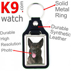 Vegan leather key ring and metal holder, with the photo of your Shorthaired Dutch Shepherd, key ring gift idea