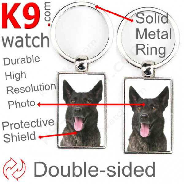 Double-sided metal key ring with photo Shorthaired Dutch Shepherd, metal key ring gift idea; double faced key holder metallic