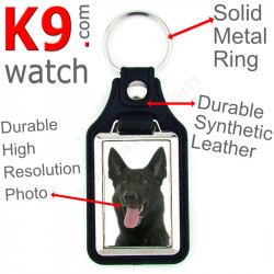 Vegan leather key ring and metal holder, with the photo of your Black Shorthaired Dutch Shepherd, key ring gift idea