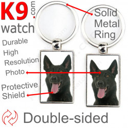 Double-sided metal key ring with photo Shorthaired Dutch Shepherd, metal key ring gift idea; double faced key holder metallic
