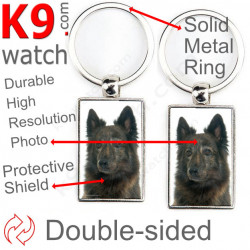Metal key ring, double-sided photo Dutch Shepherd