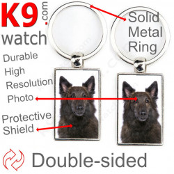 Double-sided metal key ring with photo Loinghaired Dutch Shepherd, metal key ring gift idea; double faced key holder metallic