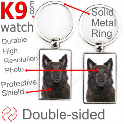 Metal key ring, double-sided photo Dutch Shepherd