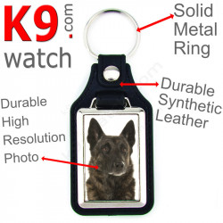 Vegan leather key ring and metal holder, with the photo of your Shorthaired Dutch Shepherd, key ring gift idea
