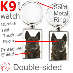 Double-sided metal key ring with photo Shorthaired Dutch Shepherd, metal key ring gift idea; double faced key holder metallic