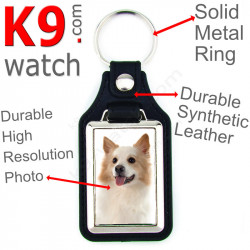 Vegan leather key ring and metal holder, with the photo of your Icelandic Sheepdog, key ring gift idea Iceland Spitz